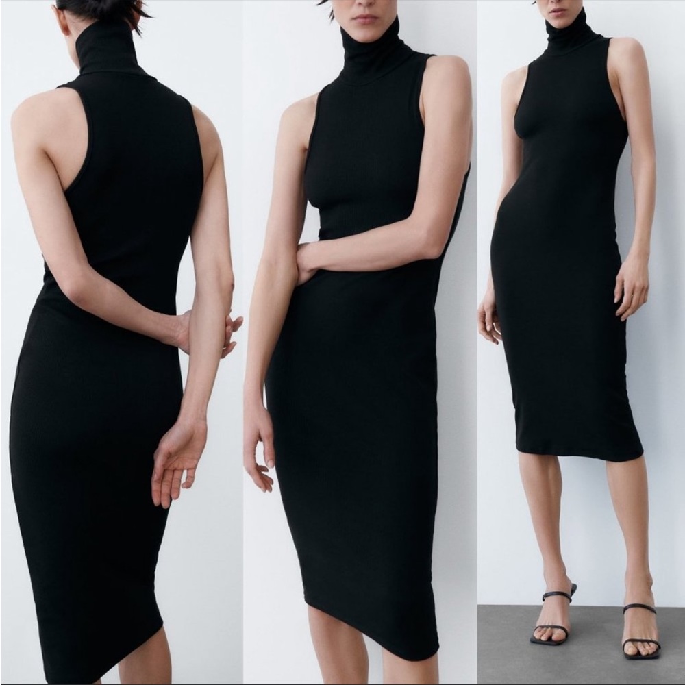NWT Zara black ribbed dress